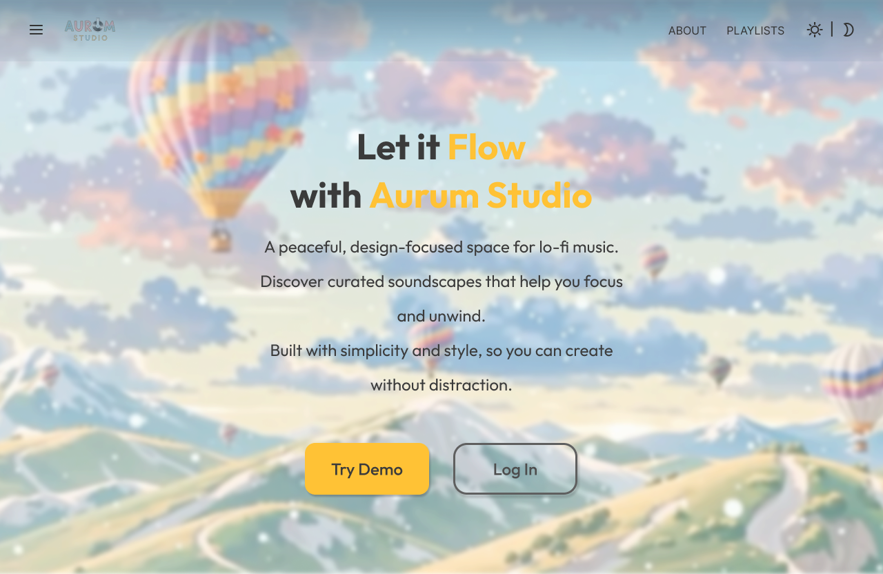 Aurum Studio Light Mode Mockup