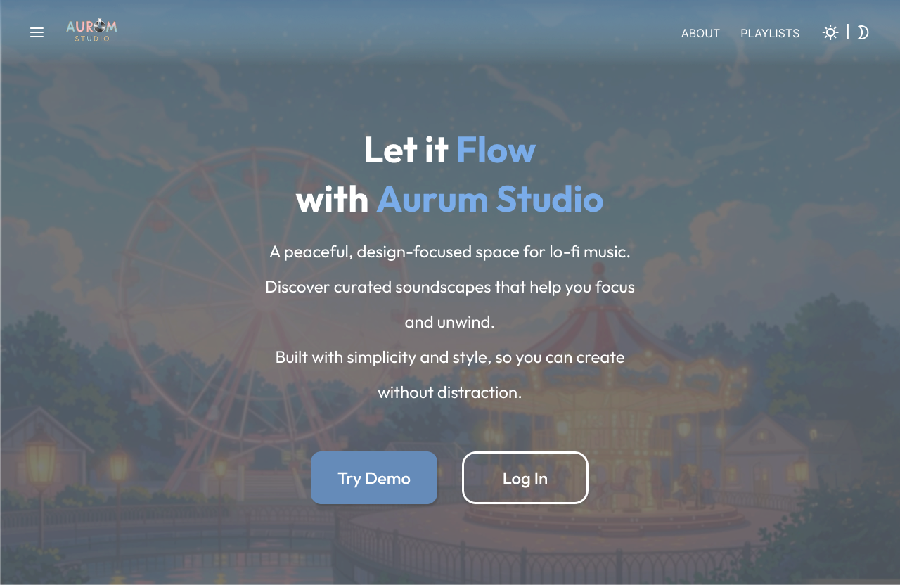 Aurum Studio Dark Mode Mockup